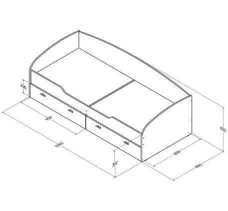 Кровать с выдвижными ящиками чертеж