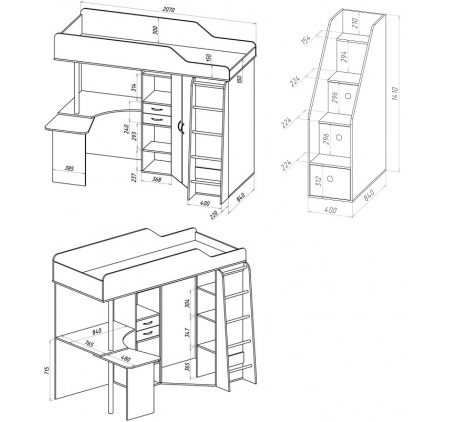 Схема сборки кровати чердака с угловым шкафом и письменным столом