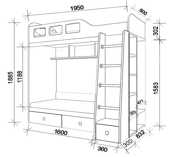 Двухъярусная кровать для детей схема