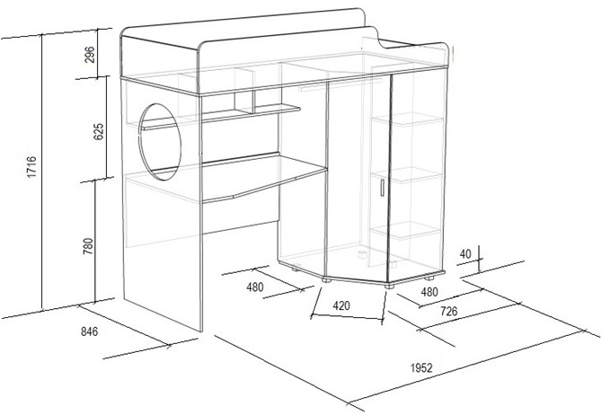 Кровать чердак с рабочей зоной и шкафом схема сборки
